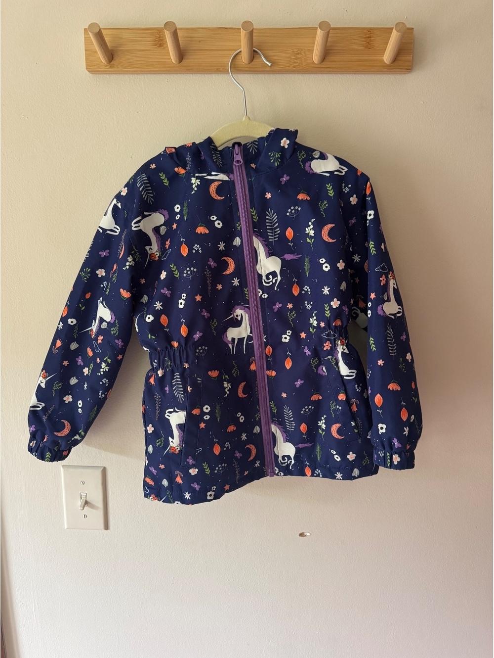 Navy/Purple Unicorn Raincoat Girls 110/56 Fleece Lined